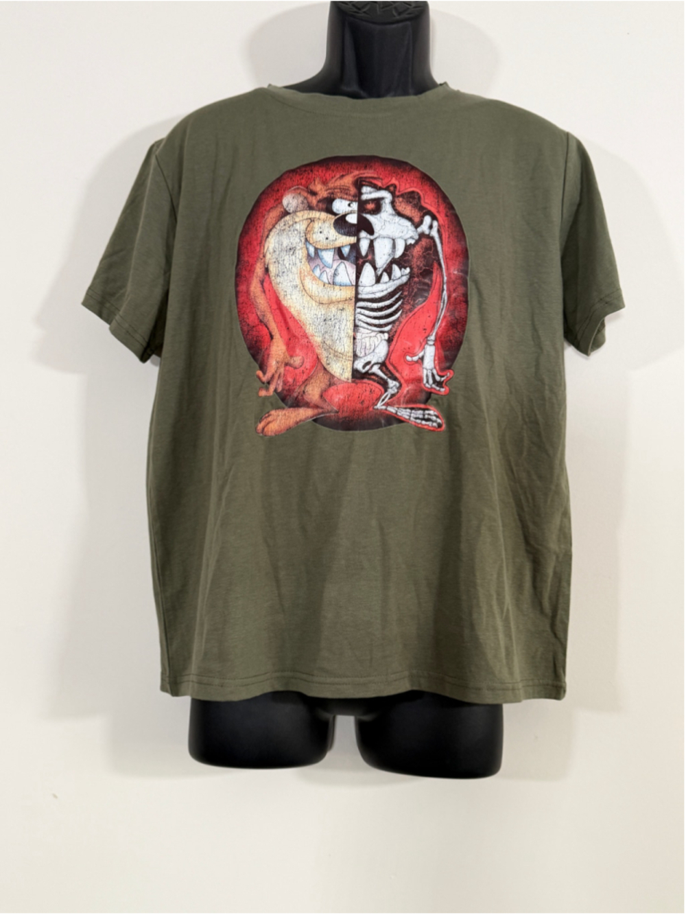 Shein Size XL Looney Tunes Taz X-Ray Half Skeleton Green Graphic T-Shirt NIB